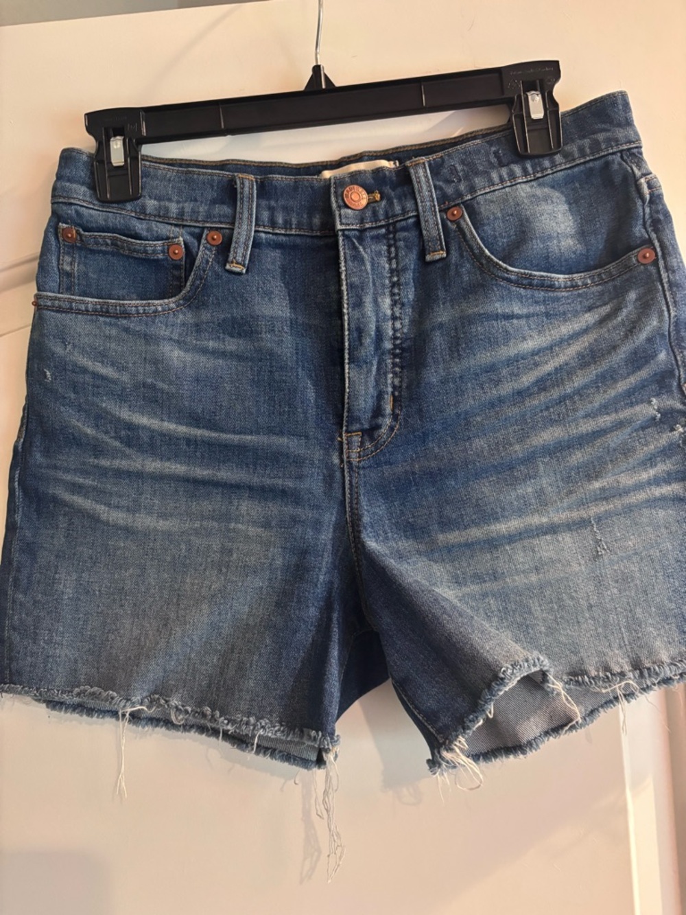 Madewell Distressed Mid-Rise Blue Denim Cutoff Shorts